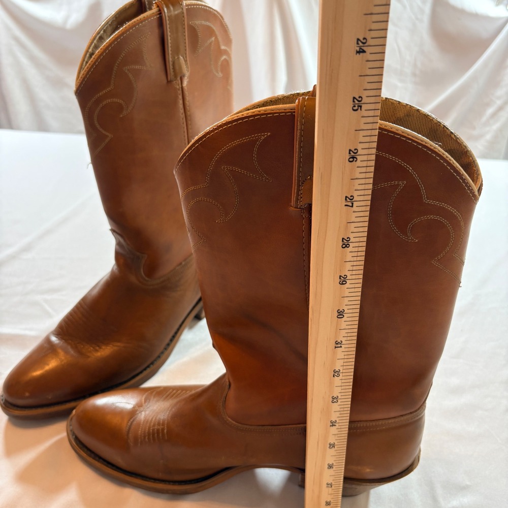 Dingo Western Cowboy Boots Mens 12 D Brown Leather Made in USA Stitch Detail - Picture 9 of 10